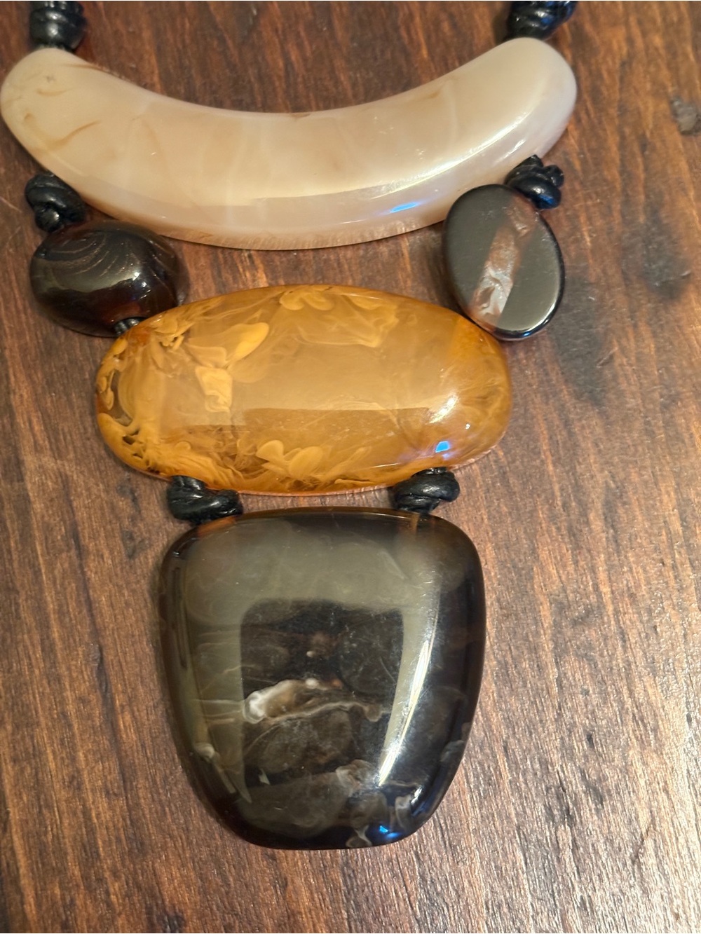 Statement Multistone Resin Pendant Necklace in Cream, Amber & Black - Picture 5 of 8